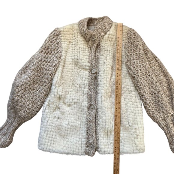 Flemington Furs Fur Knit Button Front Jacket Women's White Beige Winter Cozy - Picture 7 of 13